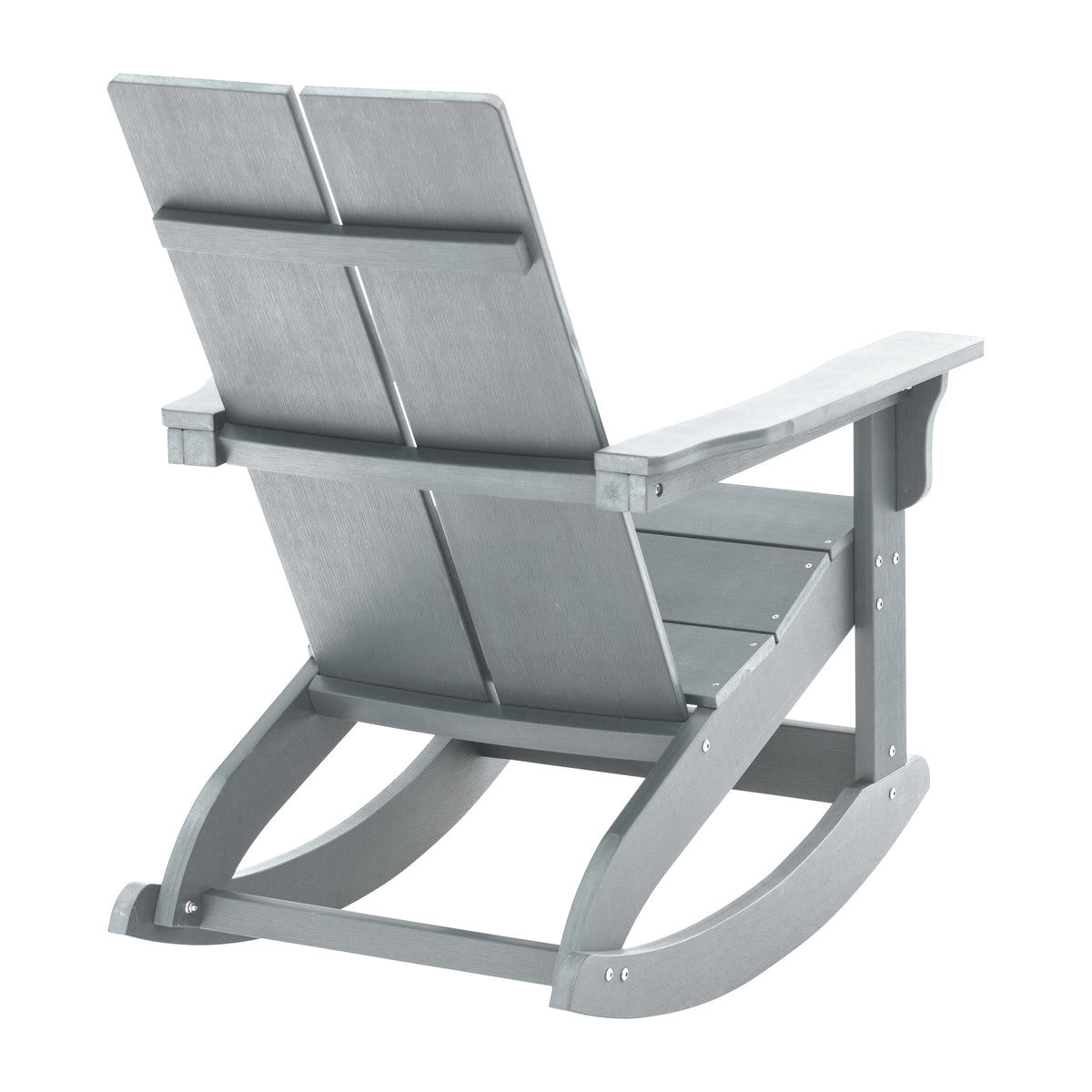 Finn Modern Commercial Grade All-Weather 2-Slat Poly Resin Wood Rocking Adirondack Chair with Rust Resistant Stainless Steel Hardware in Gray