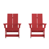 Finn Modern Commercial Poly Resin Wood Adirondack Rocking Chair - All Weather Red Polystyrene - Dual Slat Back - Stainless Steel Hardware - Set of 2