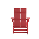 Finn Modern Commercial Poly Resin Wood Adirondack Rocking Chair - All Weather Red Polystyrene - Dual Slat Back - Stainless Steel Hardware - Set of 2