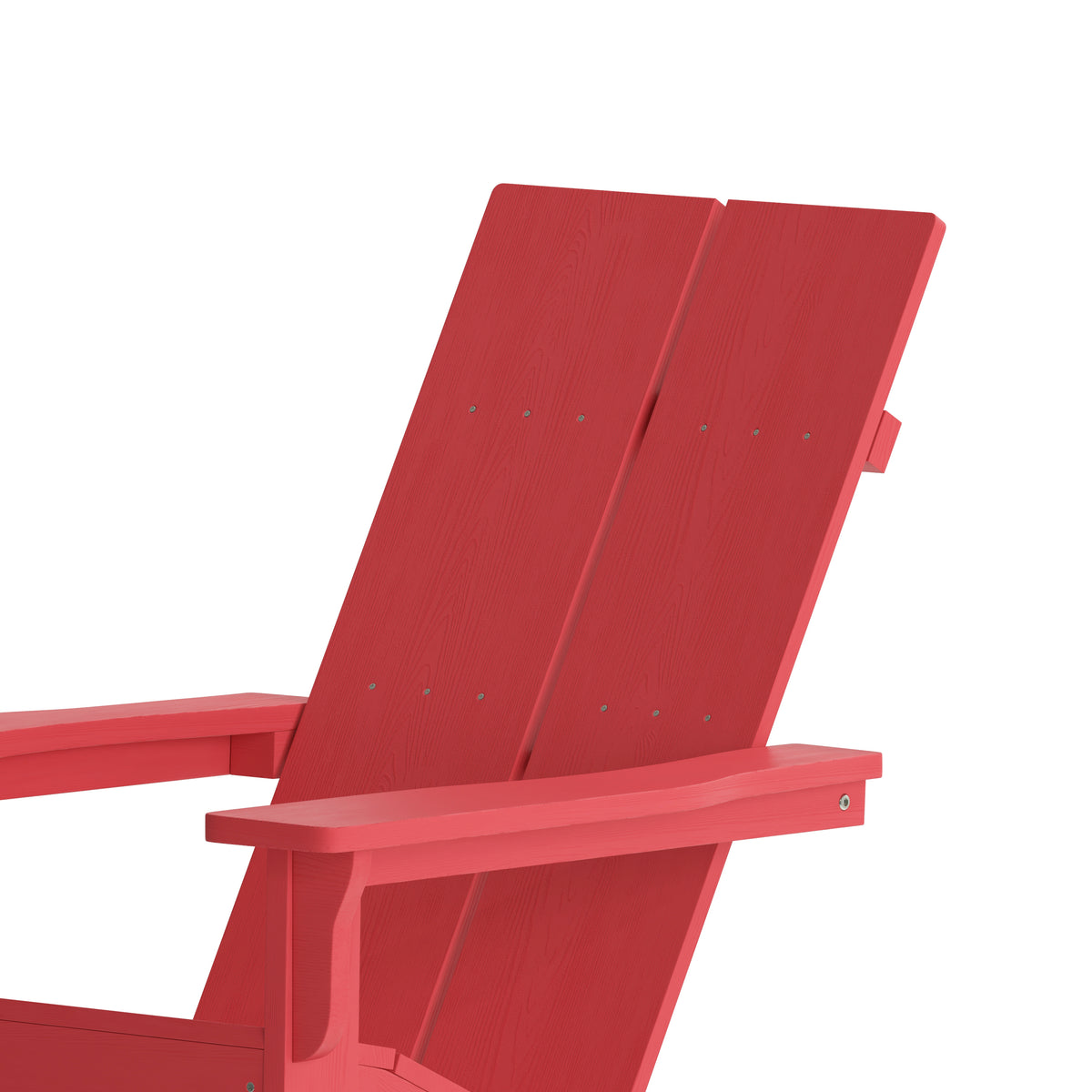 Finn Modern Commercial Poly Resin Wood Adirondack Rocking Chair - All Weather Red Polystyrene - Dual Slat Back - Stainless Steel Hardware - Set of 2