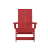 Finn Modern Commercial Poly Resin Wood Adirondack Rocking Chair - All Weather Red Polystyrene - Dual Slat Back - Stainless Steel Hardware - Set of 2