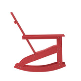 Finn Modern Commercial Poly Resin Wood Adirondack Rocking Chair - All Weather Red Polystyrene - Dual Slat Back - Stainless Steel Hardware - Set of 2