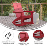 Finn Modern Commercial Grade Poly Resin Wood Adirondack Rocking Chair - All Weather Red Polystyrene - Dual Slat Back - Stainless Steel Hardware