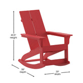 Finn Modern Commercial Grade Poly Resin Wood Adirondack Rocking Chair - All Weather Red Polystyrene - Dual Slat Back - Stainless Steel Hardware