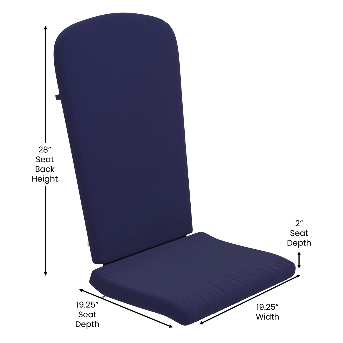 Charlestown Set of 2 All Weather Indoor/Outdoor High Back Adirondack Chair Cushions, Patio Furniture Replacement Cushions - Blue