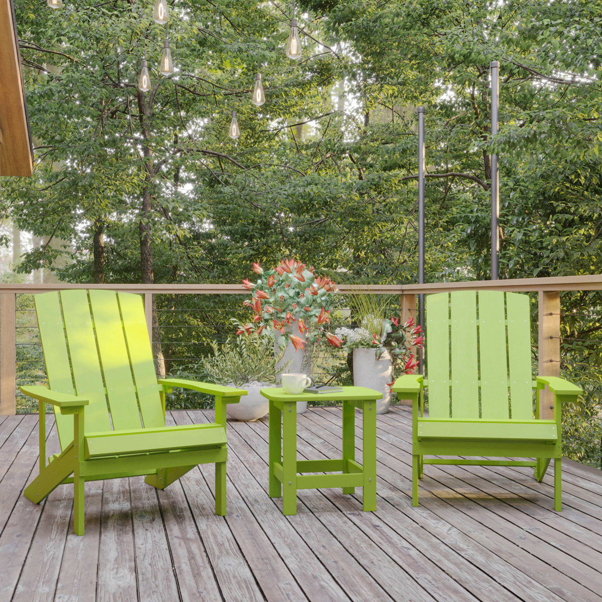 Charlestown Tiered Commercial Poly Resin Adirondack Side Table - Lime Green - All-Weather - Indoor/Outdoor