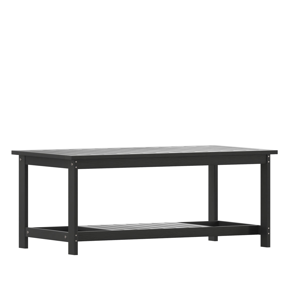 Charlestown All-Weather Poly Resin Wood Two Tiered Commercial Grade Adirondack Slatted Coffee Conversation Table in Black