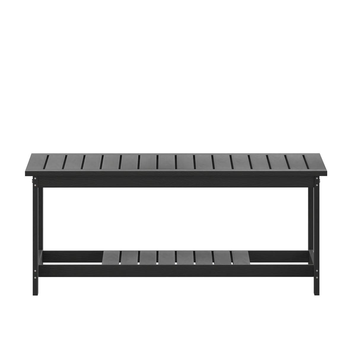 Charlestown All-Weather Poly Resin Wood Two Tiered Commercial Grade Adirondack Slatted Coffee Conversation Table in Black