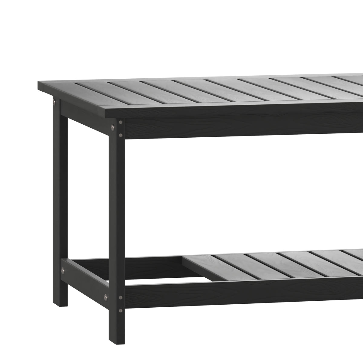 Charlestown All-Weather Poly Resin Wood Two Tiered Commercial Grade Adirondack Slatted Coffee Conversation Table in Black
