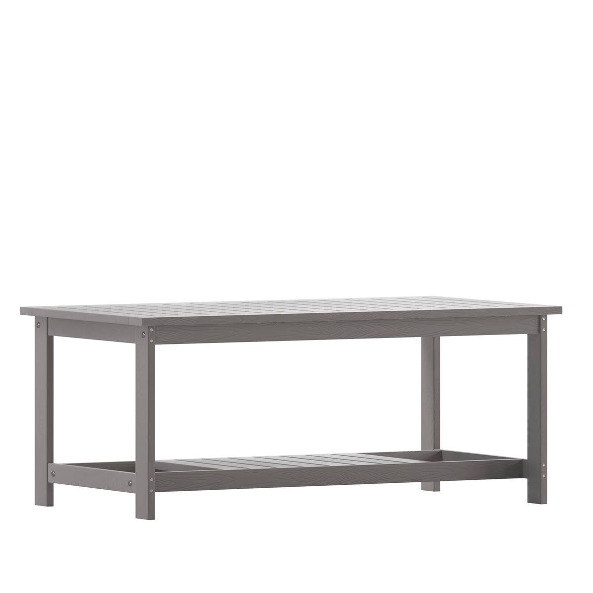 Charlestown All-Weather Poly Resin Wood Two Tiered Commercial Grade Adirondack Slatted Coffee Conversation Table in Gray