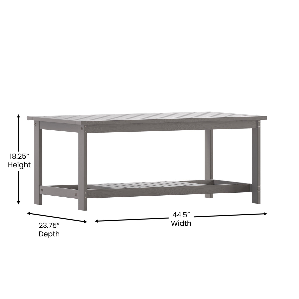 Charlestown All-Weather Poly Resin Wood Two Tiered Commercial Grade Adirondack Slatted Coffee Conversation Table in Gray