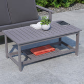 Charlestown All-Weather Poly Resin Wood Two Tiered Commercial Grade Adirondack Slatted Coffee Conversation Table in Gray