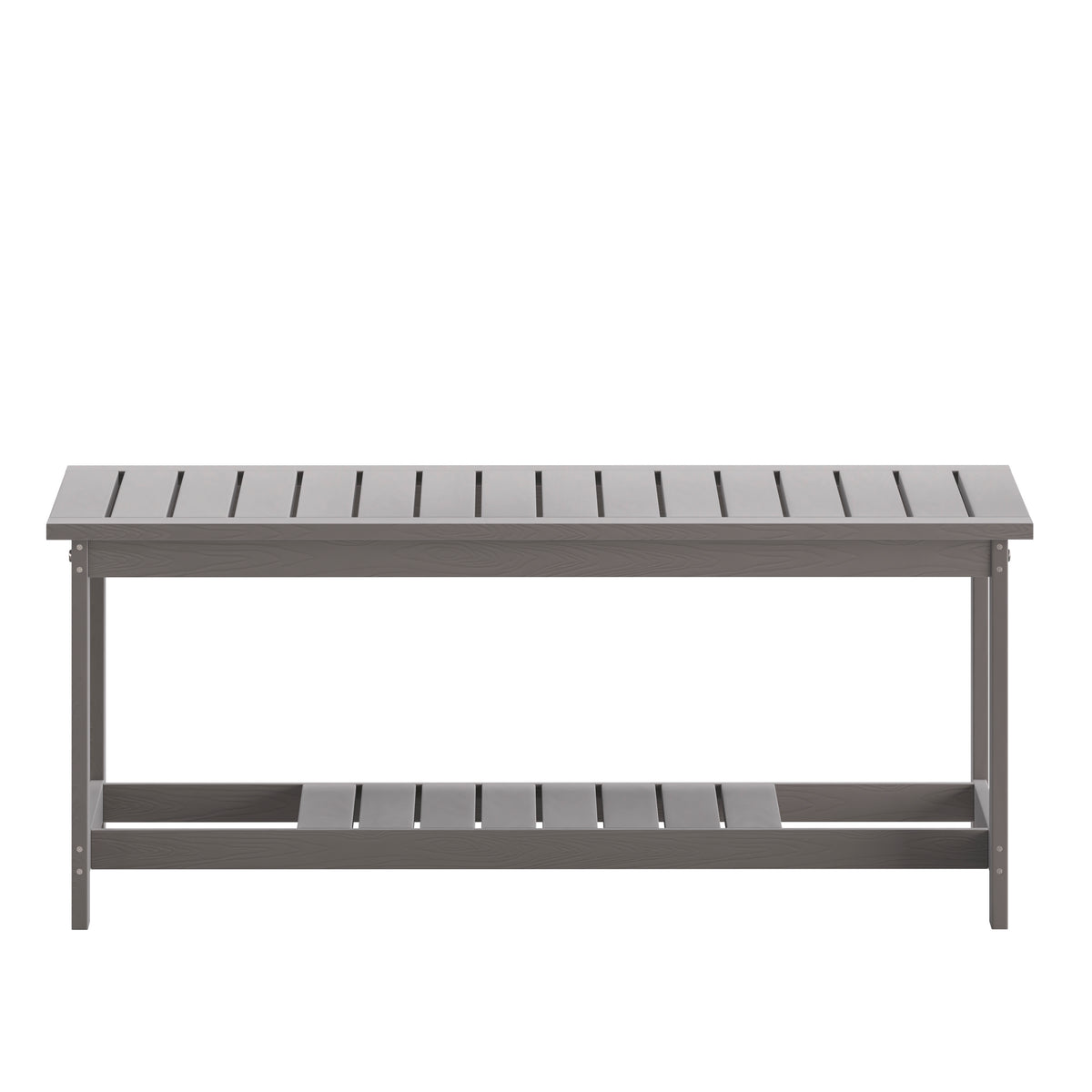 Charlestown All-Weather Poly Resin Wood Two Tiered Commercial Grade Adirondack Slatted Coffee Conversation Table in Gray