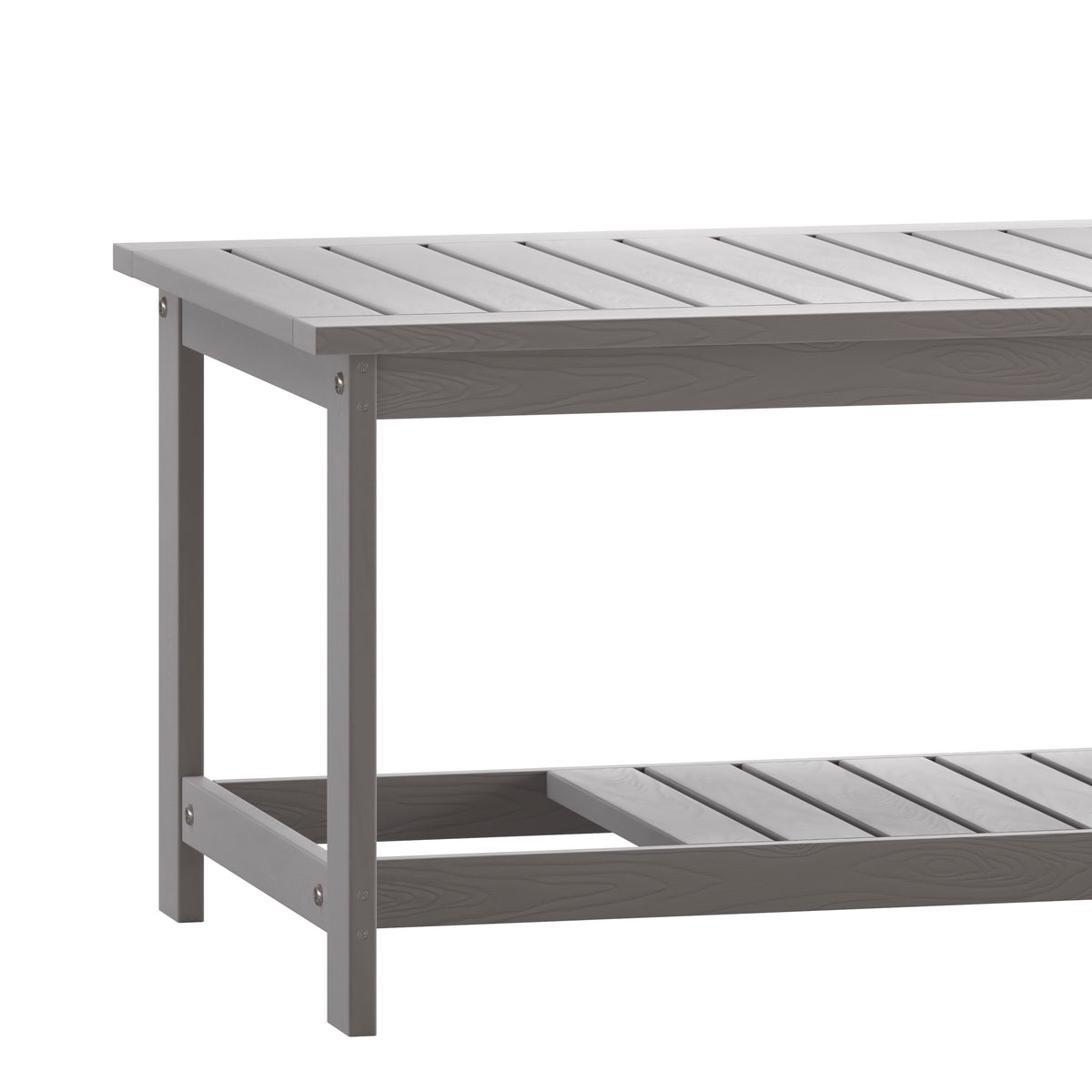 Charlestown All-Weather Poly Resin Wood Two Tiered Commercial Grade Adirondack Slatted Coffee Conversation Table in Gray