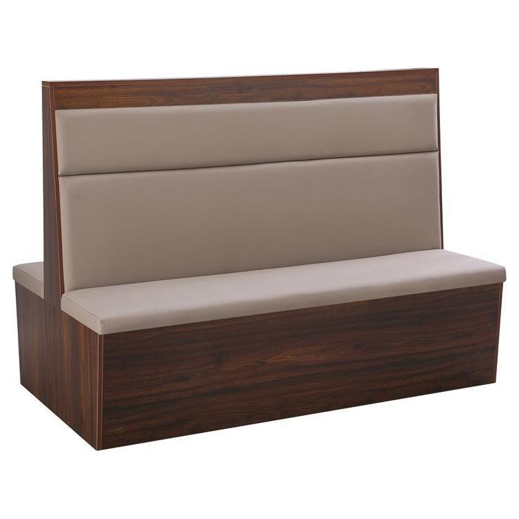 Melamine Restaurant Booth with Beige Padded Seat, Back and Walnut Veneer Base