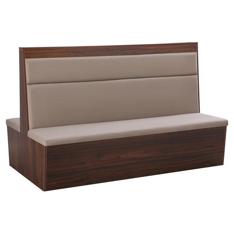 Melamine Restaurant Booth with Beige Padded Seat, Back and Walnut Veneer Base
