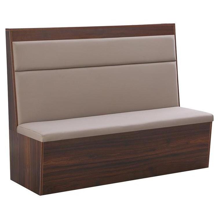 Melamine Restaurant Booth with Beige Padded Seat, Back and Walnut Veneer Base