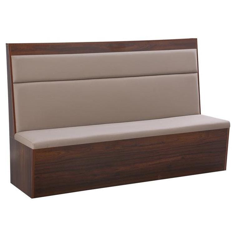 Melamine Restaurant Booth with Beige Padded Seat, Back and Walnut Veneer Base