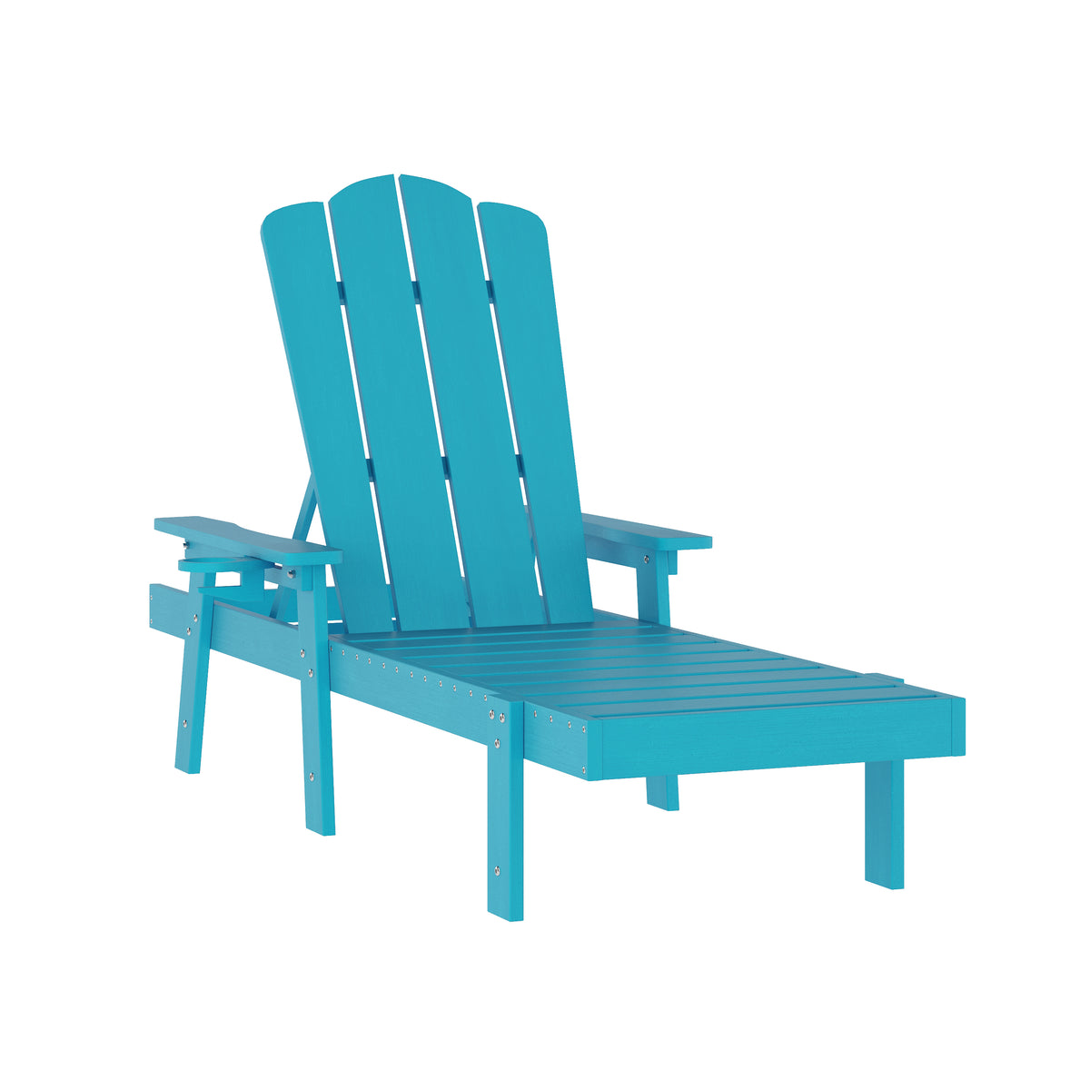 Sonora Commercial Grade Adjustable Adirondack Lounger with Cup Holder, All-Weather Indoor/Outdoor Recycled HDPE Lounge Chair in Blue