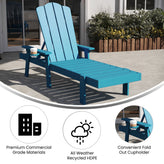 Sonora Commercial Grade Adjustable Adirondack Lounger with Cup Holder, All-Weather Indoor/Outdoor Recycled HDPE Lounge Chair in Blue