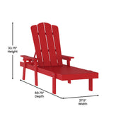 Sonora Commercial Grade Adjustable Adirondack Lounger with Cup Holder, All-Weather Indoor/Outdoor Recycled HDPE Lounge Chair in Red