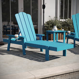 Sonora Commercial Grade 3 Piece Indoor/Outdoor Adirondack Set with 2 Adjustable HDPE Loungers with Cup Holders and 2-Tier Side Table in Blue