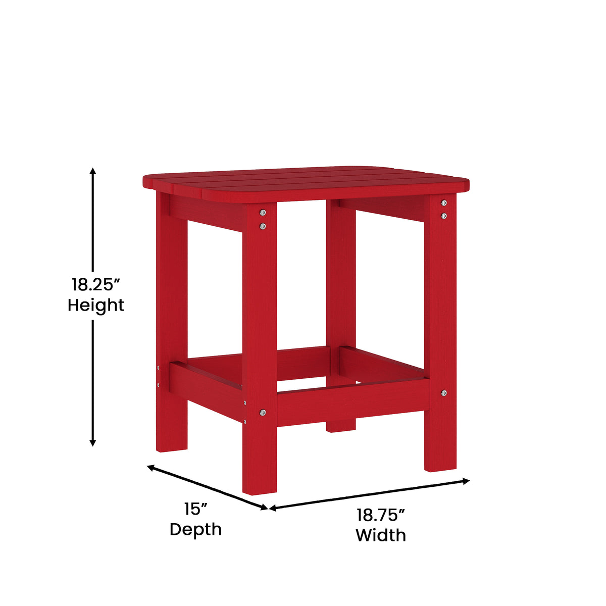 Sonora Commercial Grade 3 Piece Indoor/Outdoor Adirondack Set with 2 Adjustable HDPE Loungers with Cup Holders and 2-Tier Side Table in Red