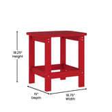Sonora Commercial Grade 3 Piece Indoor/Outdoor Adirondack Set with 2 Adjustable HDPE Loungers with Cup Holders and 2-Tier Side Table in Red