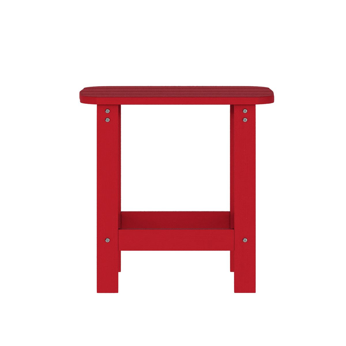 Sonora Commercial Grade 3 Piece Indoor/Outdoor Adirondack Set with 2 Adjustable HDPE Loungers with Cup Holders and 2-Tier Side Table in Red