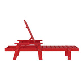 Sonora Commercial Grade 3 Piece Indoor/Outdoor Adirondack Set with 2 Adjustable HDPE Loungers with Cup Holders and 2-Tier Side Table in Red
