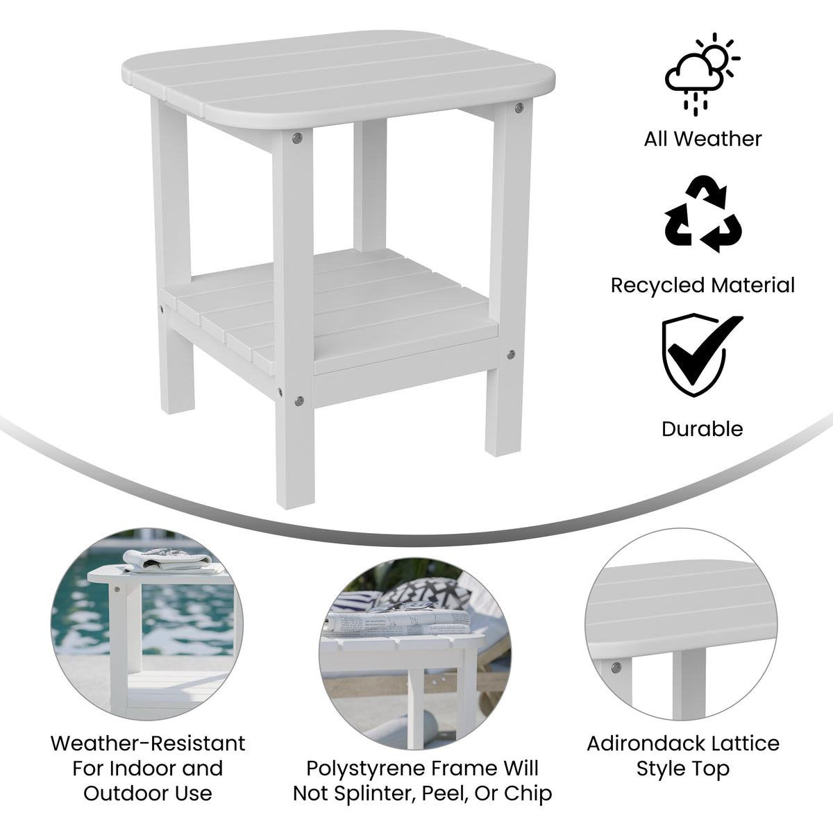 Newport HDPE 2-Tier Adirondack Side Table - All-Weather - Indoor/Outdoor White