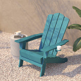 Newport Adirondack Chair with Cup Holder, Weather Resistant HDPE Adirondack Chair in Blue
