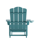 Newport HDPE Adirondack Chair with Cup Holder and Pull Out Ottoman, All-Weather HDPE Indoor/Outdoor Lounge Chair in Blue