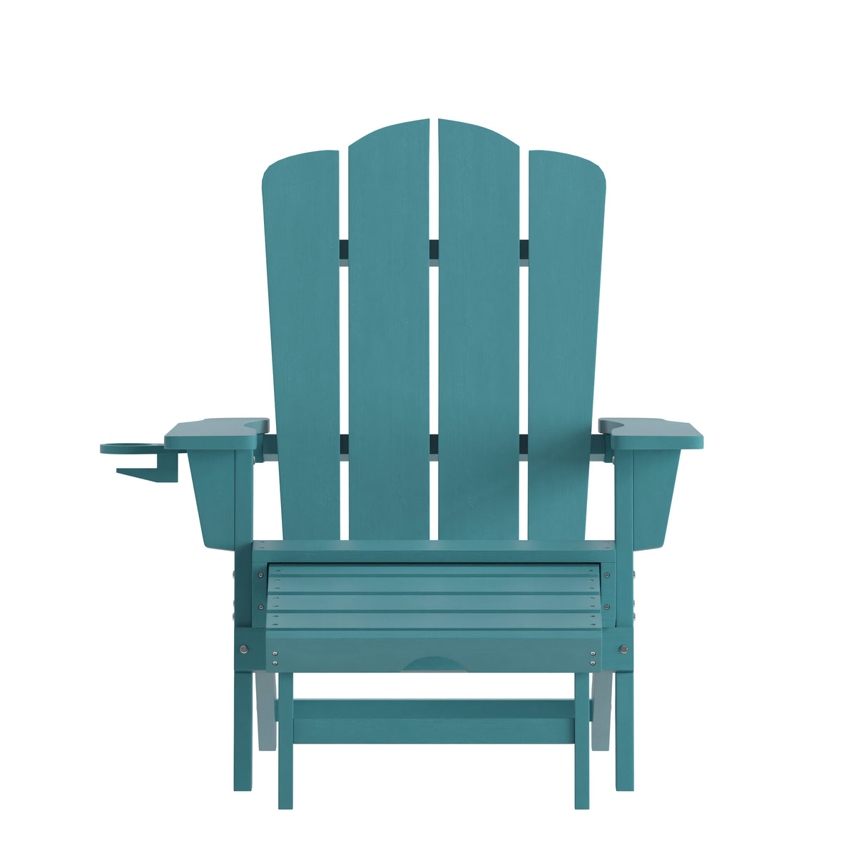 Newport HDPE Adirondack Chair with Cup Holder and Pull Out Ottoman, All-Weather HDPE Indoor/Outdoor Lounge Chair in Blue