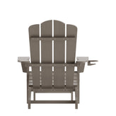 Newport HDPE Adirondack Chair with Cup Holder and Pull Out Ottoman, All-Weather HDPE Indoor/Outdoor Lounge Chair in Brown