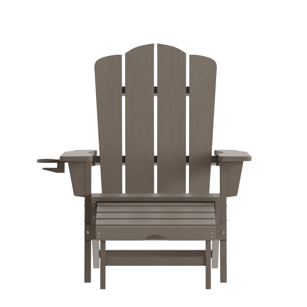 Newport HDPE Adirondack Chair with Cup Holder and Pull Out Ottoman, All-Weather HDPE Indoor/Outdoor Lounge Chair in Brown
