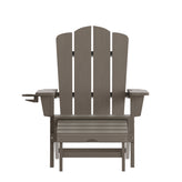 Newport HDPE Adirondack Chair with Cup Holder and Pull Out Ottoman, All-Weather HDPE Indoor/Outdoor Lounge Chair in Brown