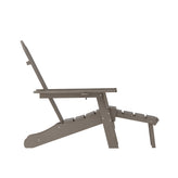 Newport HDPE Adirondack Chair with Cup Holder and Pull Out Ottoman, All-Weather HDPE Indoor/Outdoor Lounge Chair in Brown