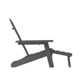 Newport HDPE Adirondack Chair with Cup Holder and Pull Out Ottoman, All-Weather HDPE Indoor/Outdoor Lounge Chair in Gray