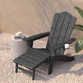 Newport HDPE Adirondack Chair with Cup Holder and Pull Out Ottoman, All-Weather HDPE Indoor/Outdoor Lounge Chair in Gray