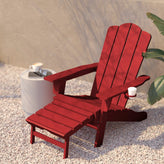Newport HDPE Adirondack Chair with Cup Holder and Pull Out Ottoman, All-Weather HDPE Indoor/Outdoor Lounge Chair in Red