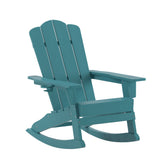 Newport Adirondack Rocking Chair with Cup Holder, Weather Resistant HDPE Adirondack Rocking Chair in Blue