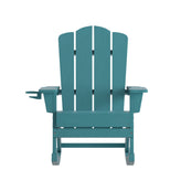 Newport Adirondack Rocking Chair with Cup Holder, Weather Resistant HDPE Adirondack Rocking Chair in Blue