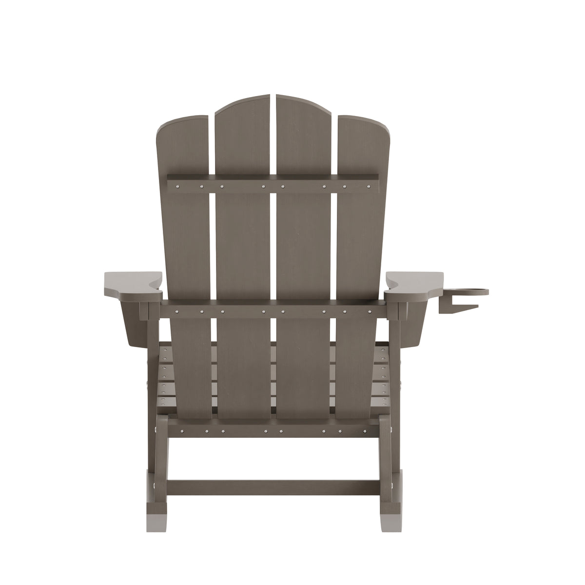 Newport Adirondack Rocking Chair with Cup Holder, Weather Resistant HDPE Adirondack Rocking Chair in Brown
