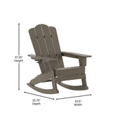 Newport Adirondack Rocking Chair with Cup Holder, Weather Resistant HDPE Adirondack Rocking Chair in Brown