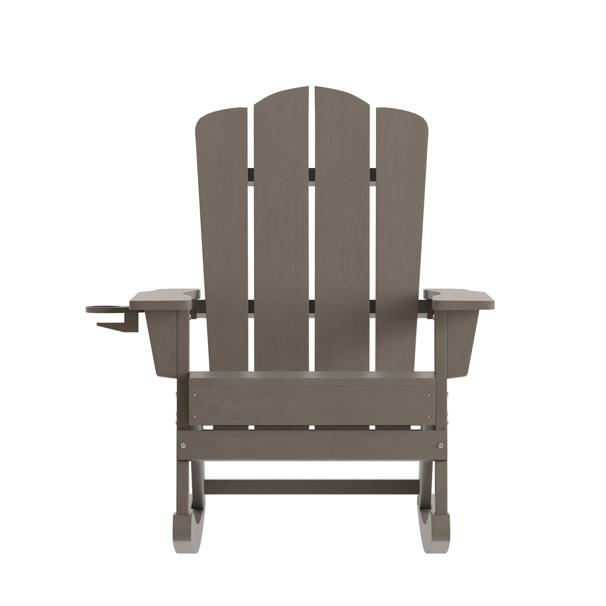 Newport Adirondack Rocking Chair with Cup Holder, Weather Resistant HDPE Adirondack Rocking Chair in Brown
