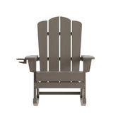 Newport Adirondack Rocking Chair with Cup Holder, Weather Resistant HDPE Adirondack Rocking Chair in Brown