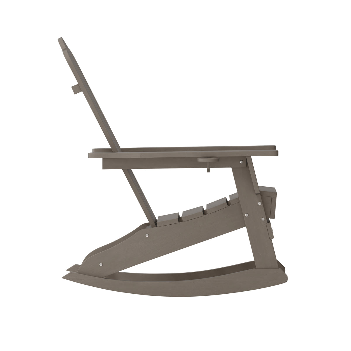Newport Adirondack Rocking Chair with Cup Holder, Weather Resistant HDPE Adirondack Rocking Chair in Brown