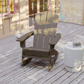 Newport Adirondack Rocking Chair with Cup Holder, Weather Resistant HDPE Adirondack Rocking Chair in Brown