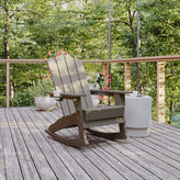 Newport Adirondack Rocking Chair with Cup Holder, Weather Resistant HDPE Adirondack Rocking Chair in Brown